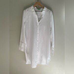 J. Crew white button-up voile shirt cotton linen‎ long cover up size 2X